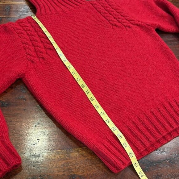 Vintage Ralph Lauren Hand Knit Wool Puff Sleeve Turtleneck Sweater Red Large - Picture 9 of 11